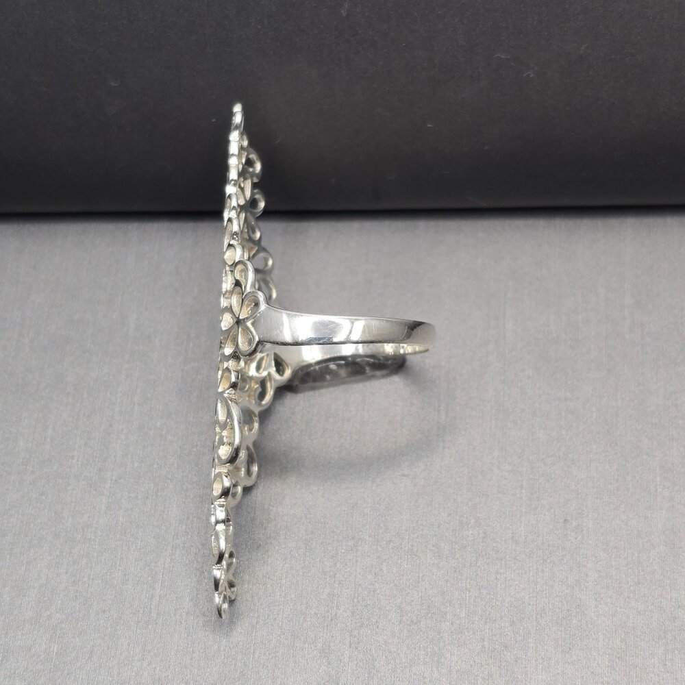 VTG Sterling Silver Floral Lace Ring Size 10 Full Finger Signed JCM - Picture 2 of 11